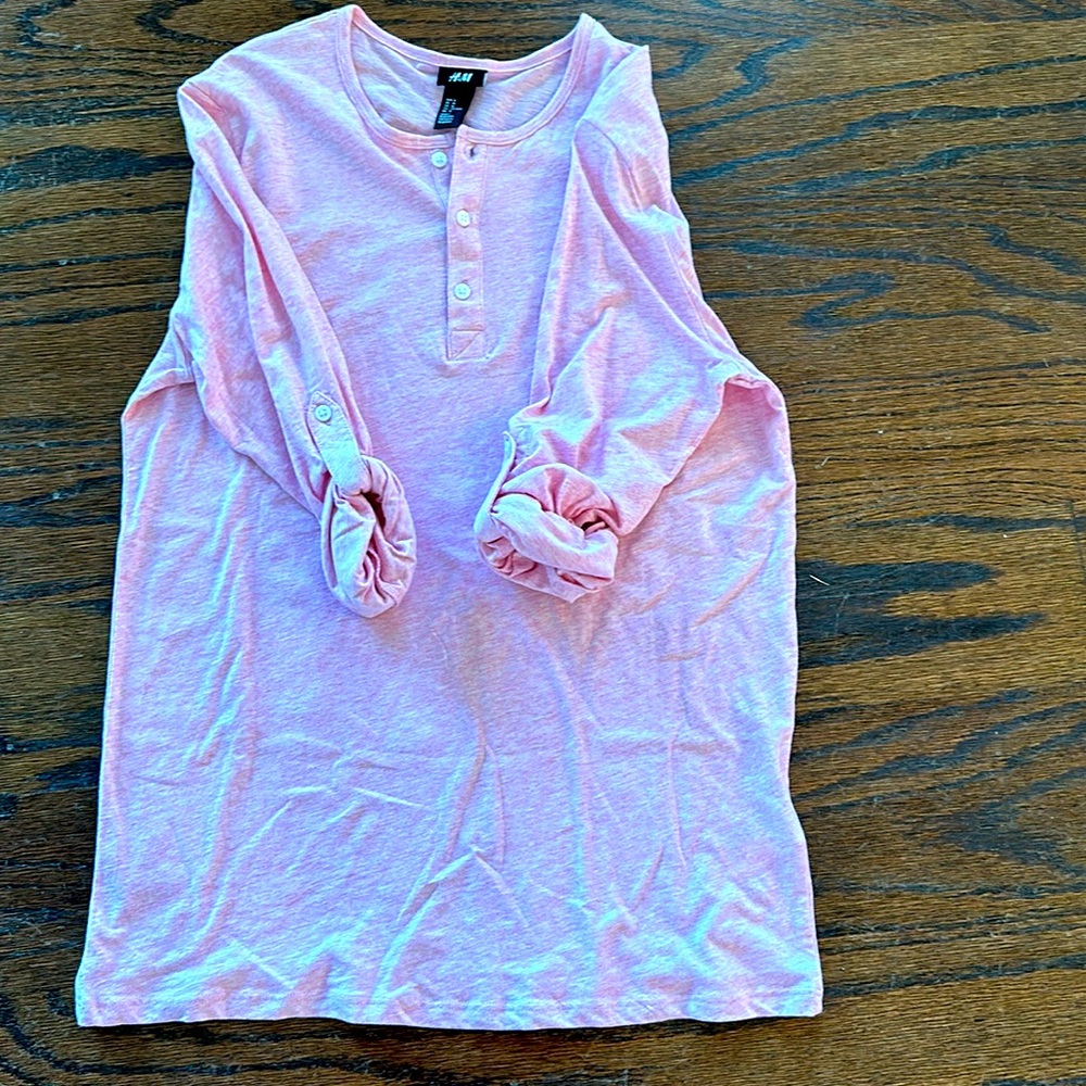 H&M long sleeve henley in salmon/pink